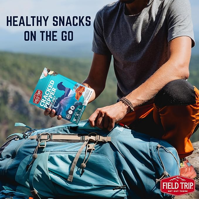 Field Trip Turkey Jerky Gluten Free Low Carb Healthy High Protein Snacks No Nitrates All Natural Ingredients Cracked Pepper 1oz Bags 12 Pack
