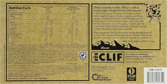 Clif Bar Variety Pack Chocolate Chip Crunchy Peanut Butter 2.4 oz. Nutrition Bars 24 Count