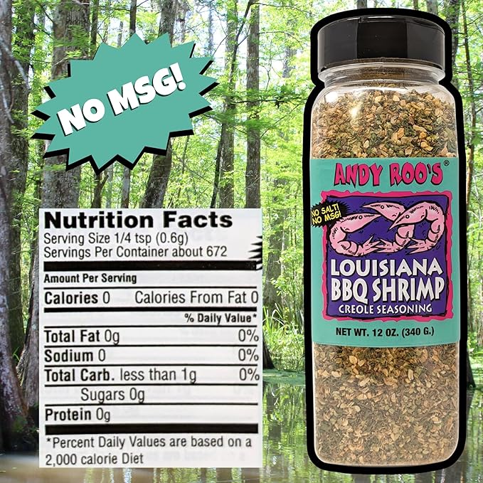 Andy Roo's No Salt No MSG Louisiana BBQ Shrimp Creole Seasoning 16 Ounce Bulk Shaker