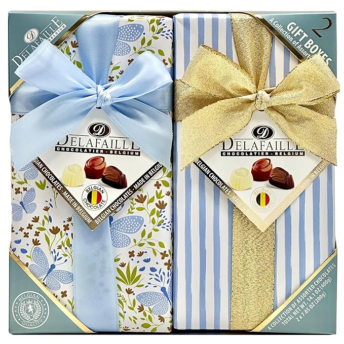 Delafaille Belgian Chocolates Assorted Pralines Gift Box Set Premium Milk Dark &amp White Chocolate Truffles 2 Pack 14.1 oz (400g)