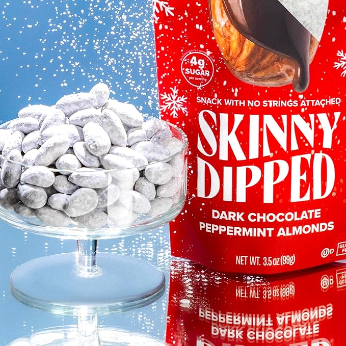 SkinnyDipped Dark Chocolate Peppermint Covered Almonds Healthy Snack Plant Protein Gluten Free 1.2 Ounce (Pack of 15)