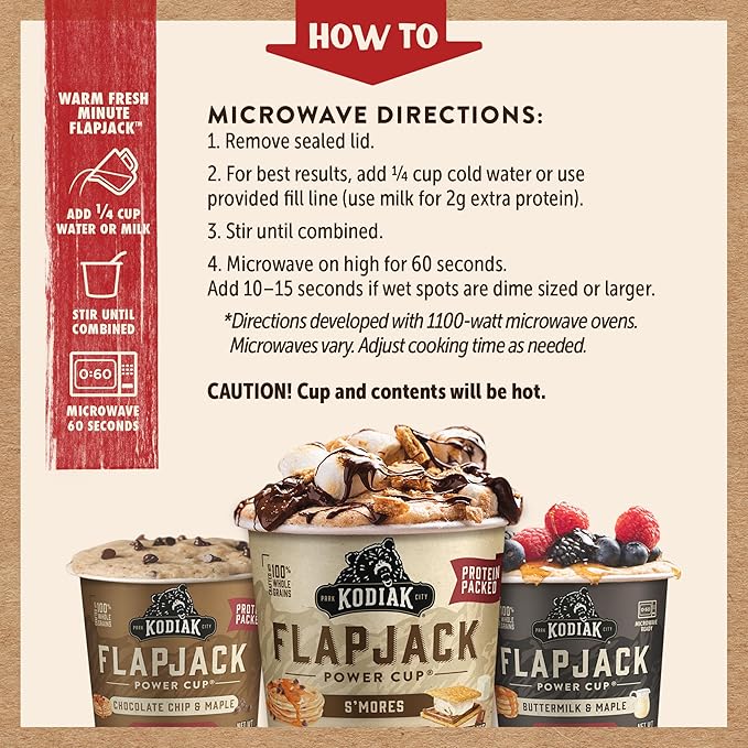 Kodiak Cakes Protein Pancake On The Go Flapjack Cups Mix Buttermilk Chocolate Chip &amp S’mores Variety Pack