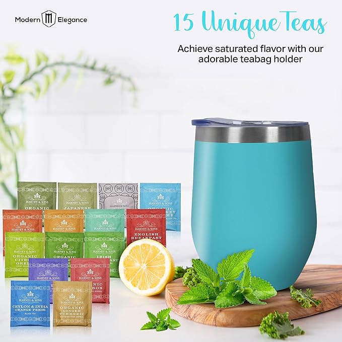 Tea Gift Set for Women &amp Men – Includes Assorted Teas Elegant Mug &amp Honey (Teal - Hrny &amp Sons Tea)
