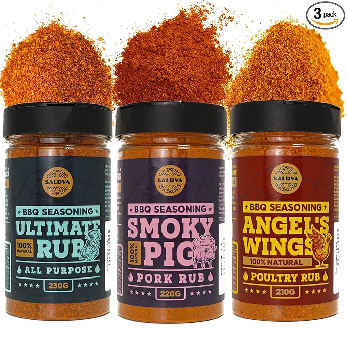 Classic Selection of 3 Premium BBQ Rubs - Angel's Wings + Smoky Pig + Ultimate Rub - 100% Natural Large Jars