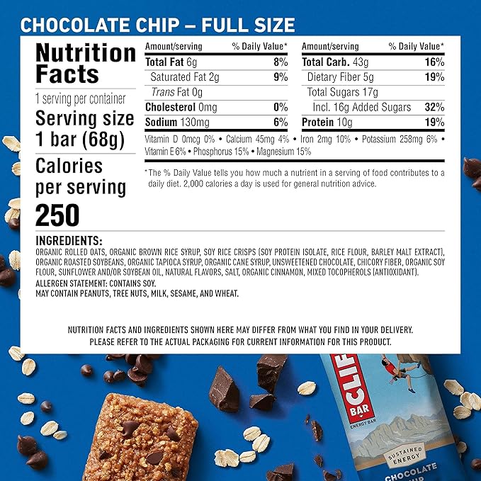 CLIF BAR - Chocolate Chip - Full Size and Mini Energy Bars - Made with Organic Oats - Non-GMO - Plant Based - 2.4 oz. and 0.99 oz. (20 Count)