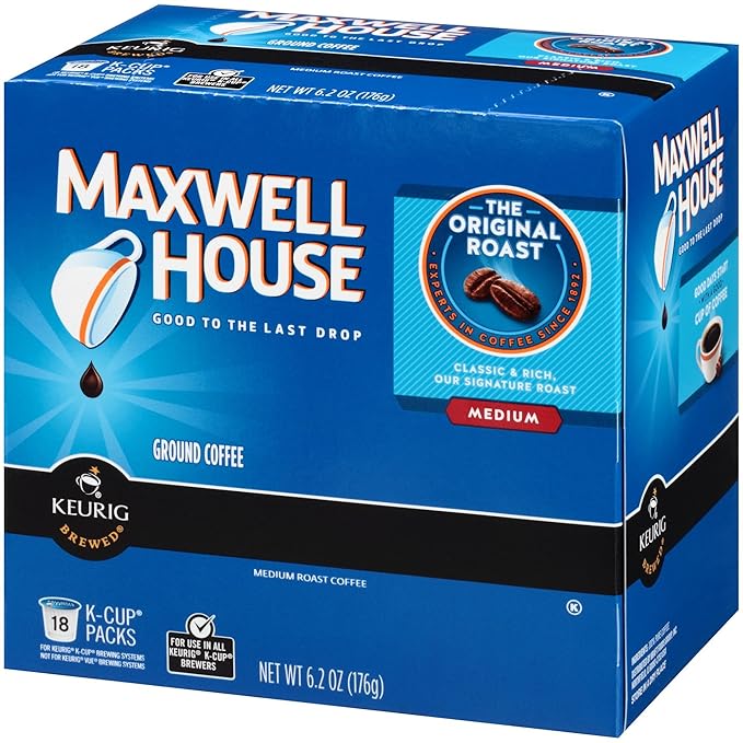 Maxwell House Original Roast Coffee K-CUP Pods 18 Count (Pack of 6)