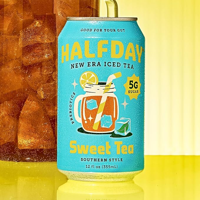 HALFDAY Prebiotic Sweet Tea Iced Tea Cans Supports Digestive &amp Gut Health 6g Plant Fiber &amp Prebiotics 5g of Sugar 35 Calories Organic Tea Natural Caffeine Gluten Free Keto 12 fl oz (1