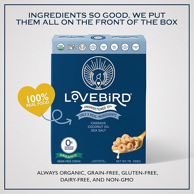 Lovebird Organic Cereal That Actually Tastes Good - 100% Real Food &amp Healthy Gluten Free Cereal No Refined Sugar Paleo Keto Friendly Healthy Snacks for Kids Adults - Variety 6-Pack