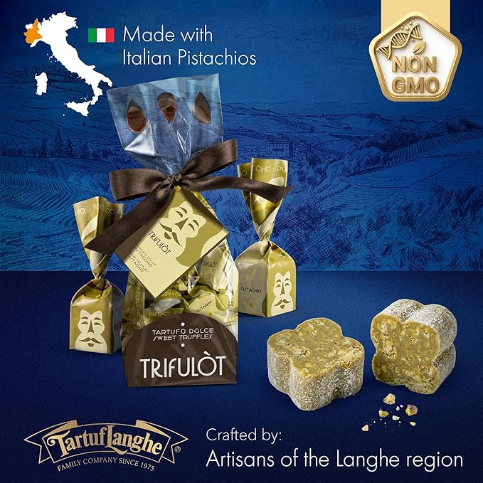 TartufLanghe Trifulot White Chocolate Truffles with Pistachios - Individually Wrapped Pistachio Praline Candy Gourmet Italian Truffle Candy Fancy Chocolate Gift Set From Italy - 6.34 oz