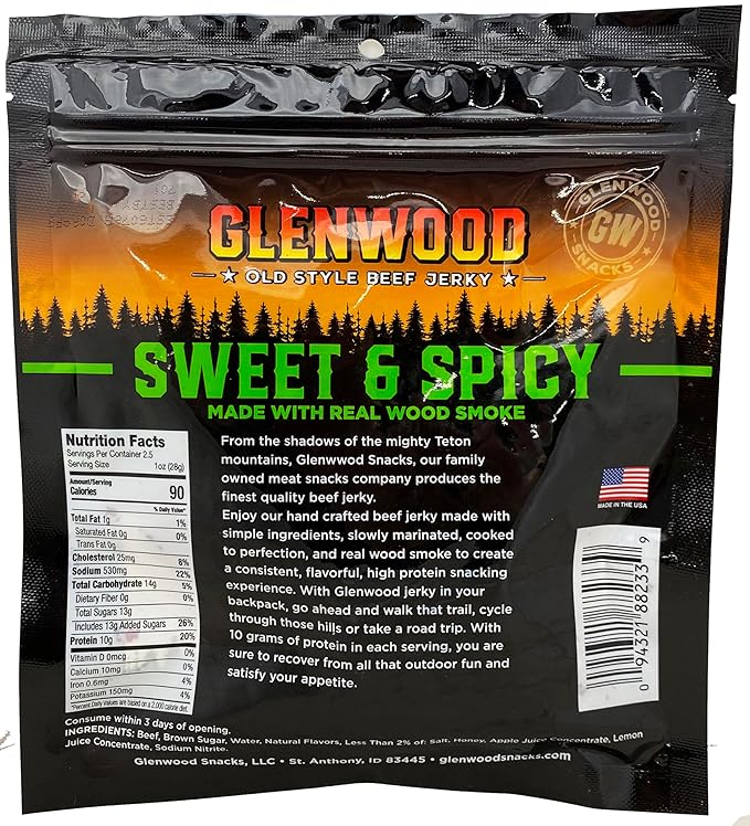 Glenwood Beef Jerky Variety Pack Sweet and Spicy Tender Beef Jerky Sampler Pack of 6 High-Protein Snack Made in the USA