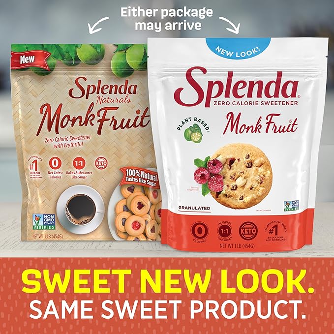 Splenda Monk Fruit Zero Calorie Plant Based Granulated Sweetener 1 Pound Resealable Bag