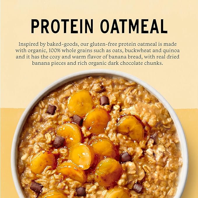 Purely Elizabeth Creamy &amp Hearty Protein Instant Oatmeal Chocolate Chip Banana Bread Vegan Friendly Organic Gluten Free &amp Non-GMO 5 Count 8.3 Ounce (Pack of 6)