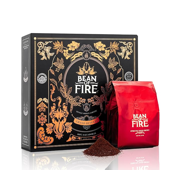 Bean of Fire Exotic Variety Box - Medium Roast Specialty Ground Coffee Gift Set 4 Premium Single-Origin Coffees from El Salvador Luxury Gourmet Coffee 48 oz