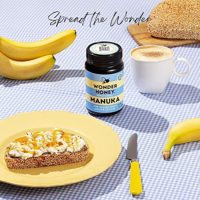 Wonder Honey Raw Manuka Honey New Zealand MGO300 (10+) Tested for 26 Markers Traceable Natural Soothing for Sore Throat Cough - Aids Digestion - Triple Sealed for safety in a Protective Box (1.1lb)