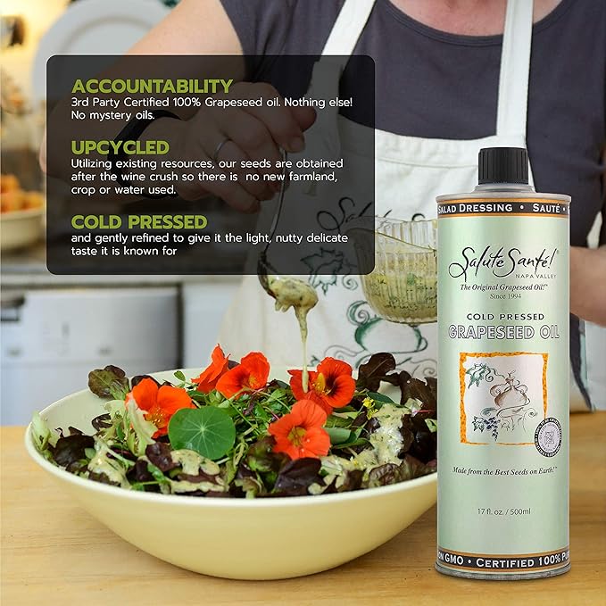 Salute Santé! Cold Pressed Grapeseed Oil – 500 ml 3-Pack — vegetable oil cooking oil grapeseed oil — High Smoke Point Neutral Flavor Ideal for Frying Baking &amp Salad Dressings