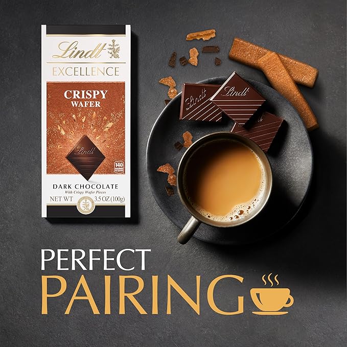 Lindt EXCELLENCE Crispy Wafer Dark Chocolate Candy Bar Dark Chocolate with Crispy Wafer Pieces 3.5 oz. Bar (12 Pack)