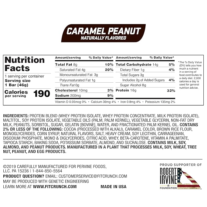 FITCRUNCH Snack Size Protein Bars 6-Layer Baked Bar 3g of Sugar &amp Soft Cake Core (18 Bars Caramel Peanut)
