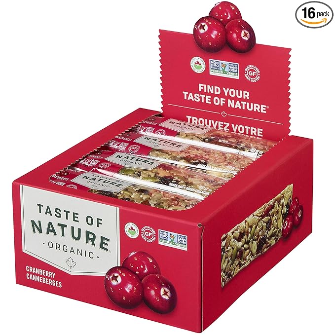 Taste of Nature Organic Peanut Snack Bar - Healthy Gluten Free Non GMO Vegan Snack Bars with Mixed Nuts Fruits and Seeds - 16-Count Snack Pack