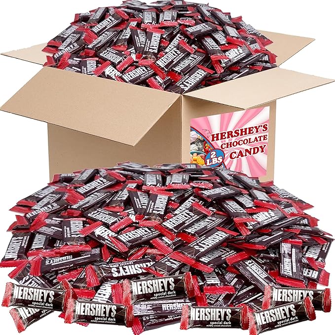 Hershey's Special Dark Mini Chocolate Bars 2 LB Bulk Mildly Sweet Chocolate Candy Snack Size Bars Individually Wrapped Dark Chocolate Candy Bars for Parties Office Bowl