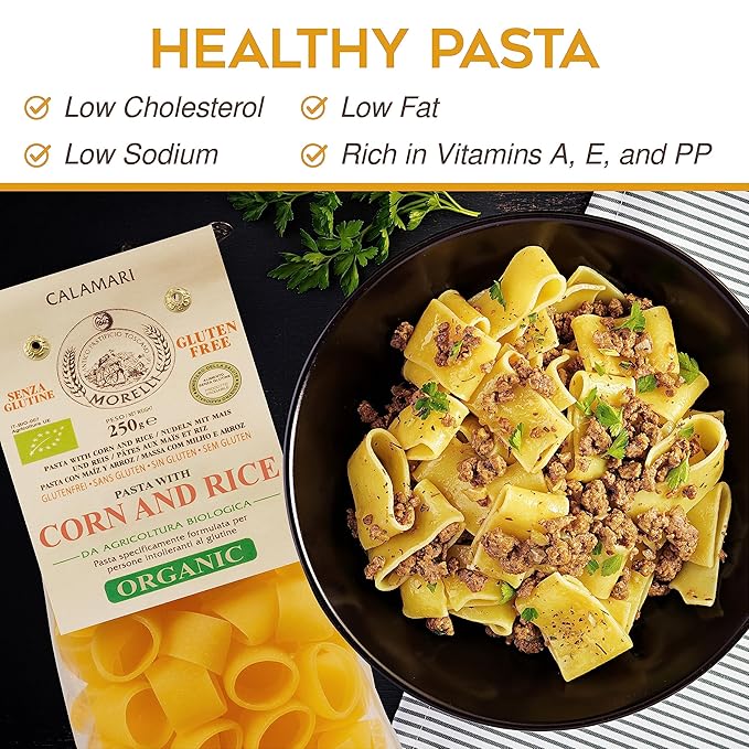Morelli Mezzi Paccheri Organic Pasta - Italian Gourmet Large Circle Gluten-Free Pasta from Italy Made from Corn &amp Rice for Stuffing - 8.8 ounce - Pack of 16