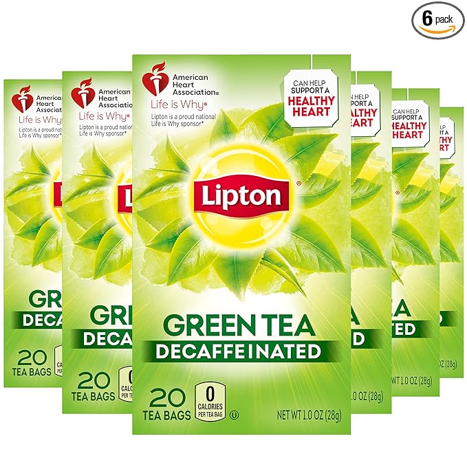 Lipton Decaffeinated Green Tea Bags Hot or Iced Can Support Heart Health 20 Tea Bags (Pack of 6)