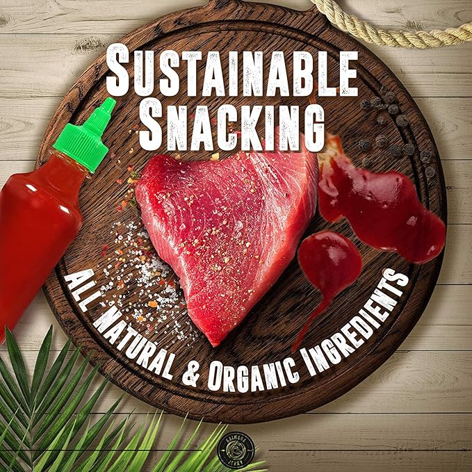 Sriracha Tuna Jerky - Wildly Delicious Yellowfin Ahi Fish Jerky - Made with Americas Original Spicy Sriracha Hot Sauce - 3 Pack