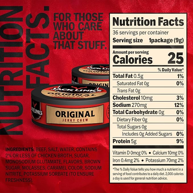 Jack Link's Original Beef Jerky Chew - (36 Pack) 0.32 oz Tins - Ready to Eat Protein Snacks - 4g Protein per Serving - Made with 100% Real Beef