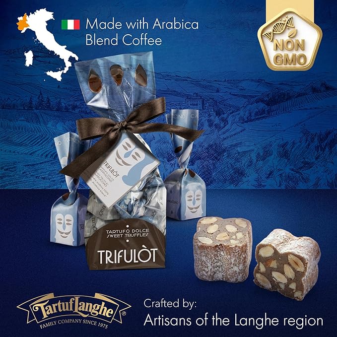 TartufLanghe Trifulot Cappuccino Milk Chocolate Truffles with Coffee - Individually Wrapped Gourmet Italian Truffle Candy Fancy Chocolate Gift Set in a Bag From Italy- 6.34 OZ