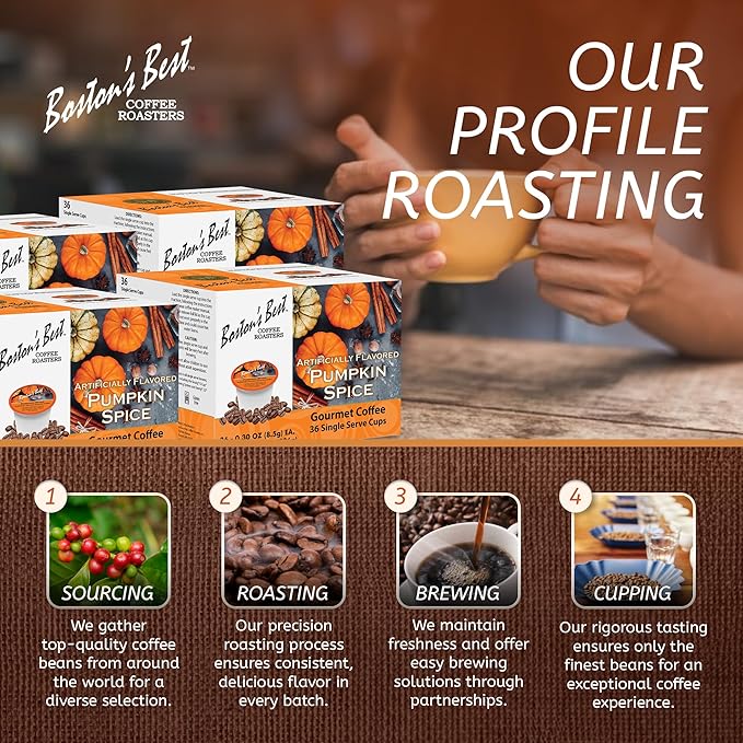 Boston’s Best - Fall-Inspired Pumpkin Spice Coffee Medium Roast Flavored Gourmet Flavour Compatible with Keurig Coffee Maker 1 Count (144 Single Serve Cups)