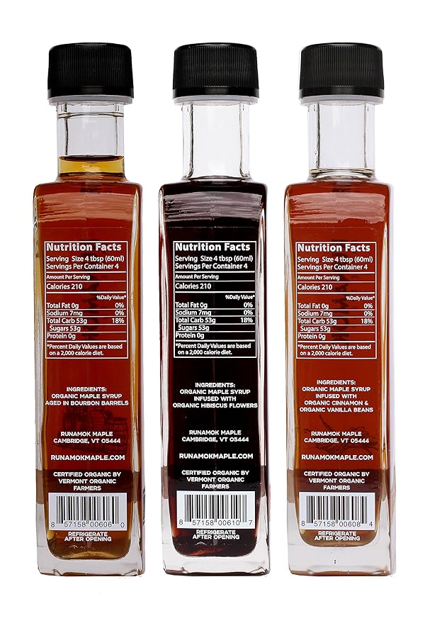 Runamok Maple Syrup Gift Box | Oprah's Favorite | Special Present For Holidays | Bourbon Barrel-Aged Hibiscus Flower &amp Cinnamon+Vanilla Infused | 3 Bottles of Real Maple Syrup | 8.45 Fl Oz (250mL