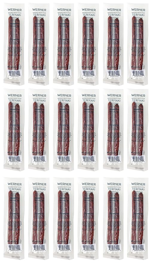 Werner Teriyaki Meat Stick Twin Pack – Pork and Beef Protein Snack 1.1 Ounce (Pack of 18)