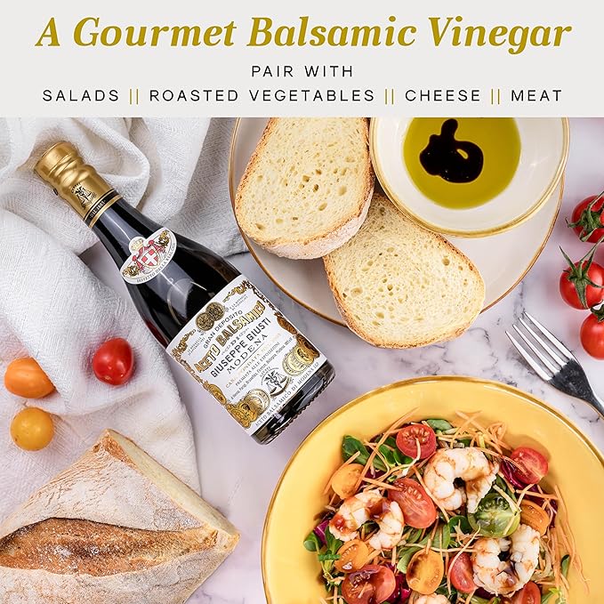 Giusti Balsamic Vinegar of Modena IGP – Full-Bodied Italian Gourmet Aceto Balsamico di Modena for Salads Marinades Cheese &amp More – 2 Gold Medals – Made in Italy – 8.45 fl oz (250 ml) - Pack of 1