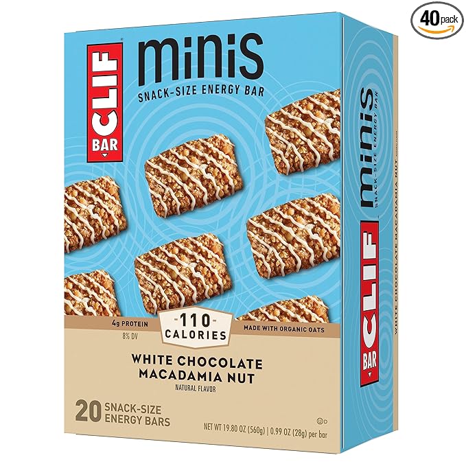 Clif Bar Minis Crunchy Peanut Butter (20 Pack) and White Chocolate Macadamia Nut (20 Pack) Snack Bars
