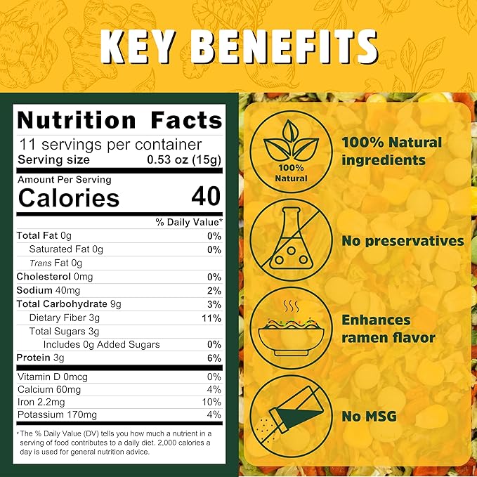 Gluten free low sodium ramen noodles (10 packs) and dried ramen toppings (5.83oz mixed vegetables) Dried vegetables for ramen add ins topper rich ramen flavor