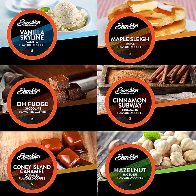Brooklyn Beans Flavored Coffee Pods Assorted Gourmet Variety Pack Compatible with 2.0 Keurig K Cup Brewers 40 Count