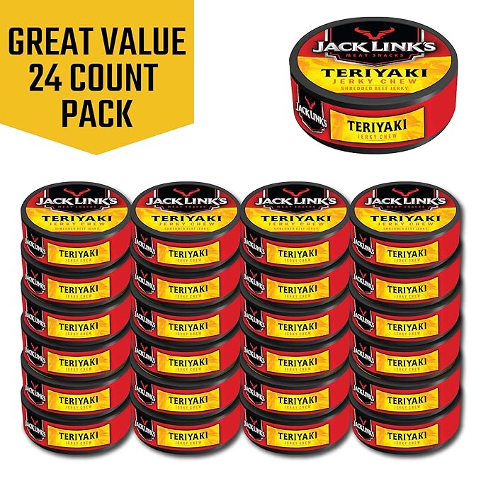 Jack Links Jerky Chew 0.32 oz. Pack of 24 – Shredded Beef Jerky Made with 100% Beef Teriyaki 7.68 Oz