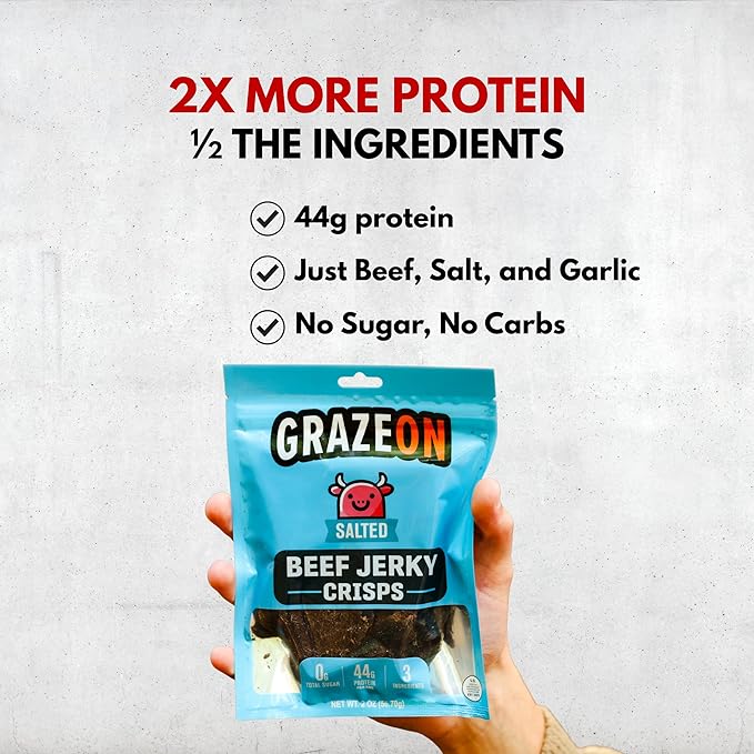 GrazeOn Beef Jerky Crisps Variety Pack - High Protein No Sugar Crunchy Air-Dried Meat Snack All-Natural Low Carb Keto Paleo Whole30 Protein Pack Jerky Sampler with Salt Salt and Pepper Natur