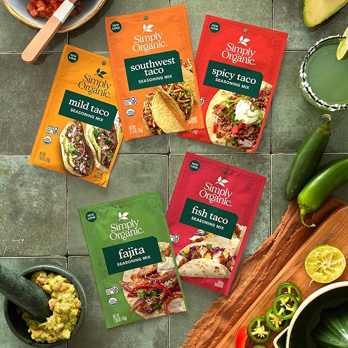 Simply Organic Southwest Taco Seasoning Mix Gluten Free Certified Organic Kosher Pure Flavor for Tacos Stir-Fries Mexican Dishes and More | 1.13 Ounce (Pack of 12)