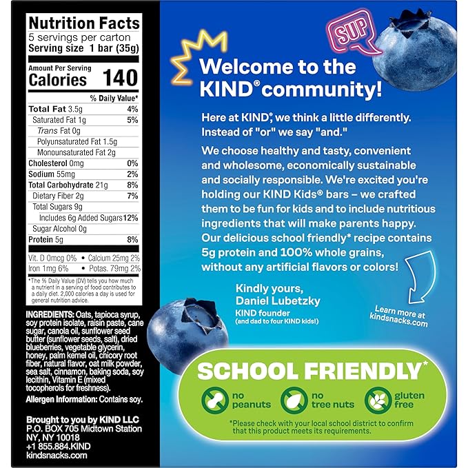 Kind Bar Kids Blueberry Muffin 5 Ct 6.2 oz (Pack of 8)