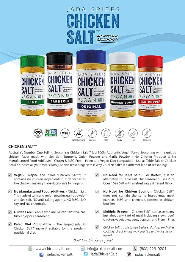 JADA Spices Chicken Salt Spice and Seasoning - Original Flavors 3 PACK - Vegan Keto &amp Paleo Friendly - Perfect for Cooking BBQ Grilling Rubs Popcorn and more - Preservative &amp Additive Fre