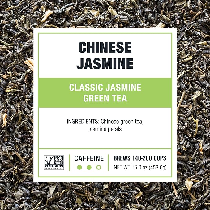 Tiesta Tea - Chinese Jasmine Loose Leaf Classic Jasmine Green Tea Premium Blend Medium Caffeinated Make Hot or Iced Brews Up to 200 Cups 16 Ounce Resealable Bulk Pouch