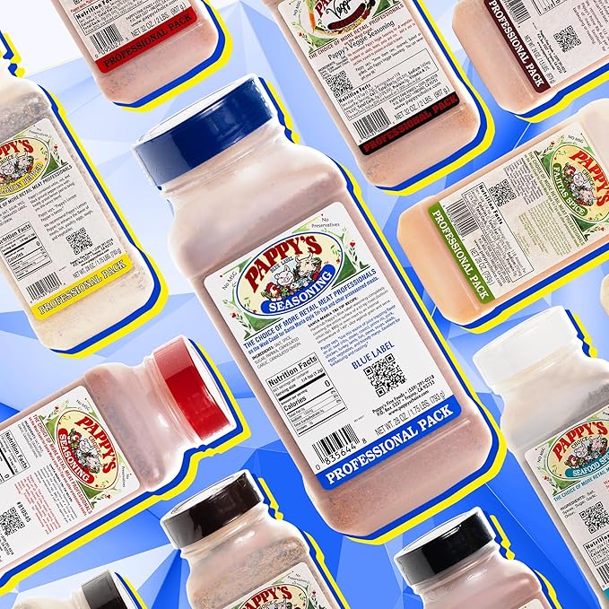 Pappy's Choice Seasonings - Less Salt. Perfect for bbq and smoked brisket steak beef chicken fajita hogs rib seafood bagel popcorn jerk pizza and more.