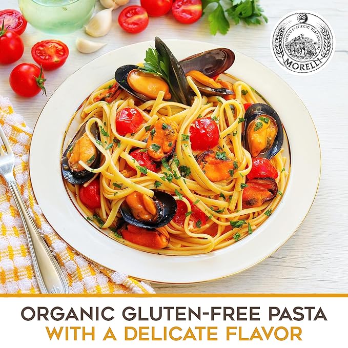 Morelli Organic Gluten Free Linguine Pasta Made With Corn - Vegan Corn Noodles Imported Organic Pasta from Italy Italian Gourmet Food - 8.8 oz - Pack of 16