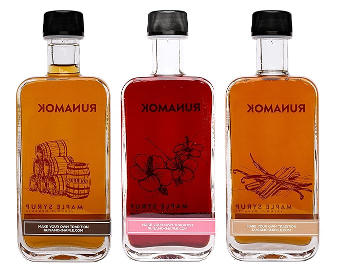 Runamok Maple Syrup Gift Box | Oprah's Favorite | Special Present For Holidays | Bourbon Barrel-Aged Hibiscus Flower &amp Cinnamon+Vanilla Infused | 3 Bottles of Real Maple Syrup | 8.45 Fl Oz (250mL