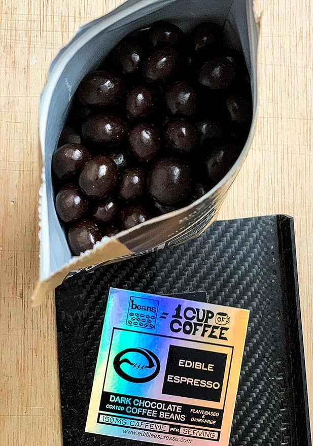 Edible Espresso - Dark Chocolate Covered Coffee Beans 150mg caffeine = one cup of coffee! Plant-based Dairy-Free Natural Energy. (1 pound / 16 servings)