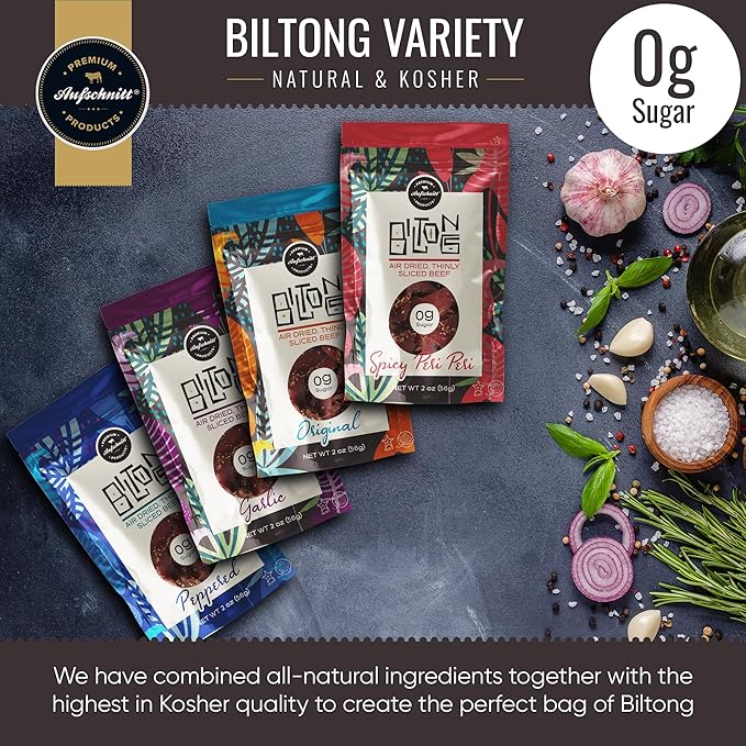 Aufschnitt Biltong Beef Jerky Slices South African Style Beef - Air Dried No Sugar All Natural Ingredients Gluten Free Made in USA Variety 2oz 3 Pack