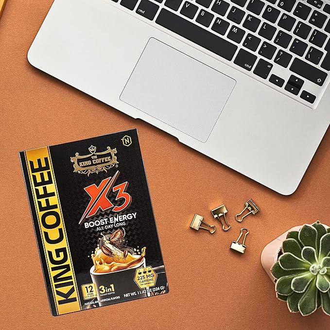 King Coffee 3in1 X3 Instant Vietnamese Coffee Packets Box 12 sticks x 0.95 oz (27g) Boost Energy Cafe Mix Perfect for Powerful Day (1)