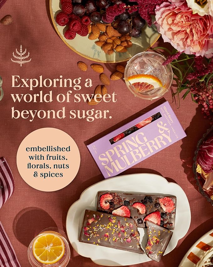 Spring &amp Mulberry Date-Sweetened Chocolate – 5-Bar Hand-Topped Variety Pack Flavors with Fruits Nuts Spices &amp Essential Oils for the Perfect Treat