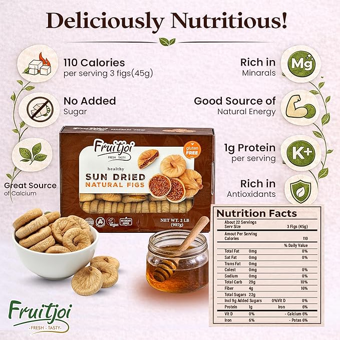 Fruitjoi Sun Dried Turkish Figs (Anjeer) – No Sugar Added Premium Natural Dried Figs Vegan Gluten Free High Fiber Snack Fresh &amp Naturally Sweet 2 lb (907 g)