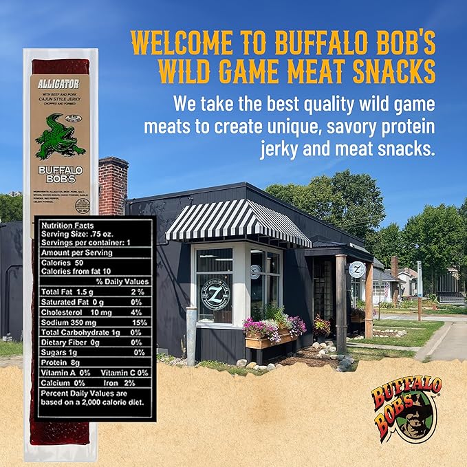 Buffalo Bob's Wild Game Meat Snack - Alligator Cajun Jerky 10 Pack